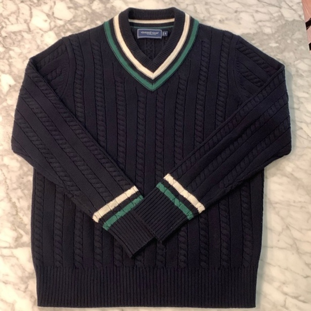 Vineyard Vines Varsity Sweater, Navy/Green/White, size small, like new